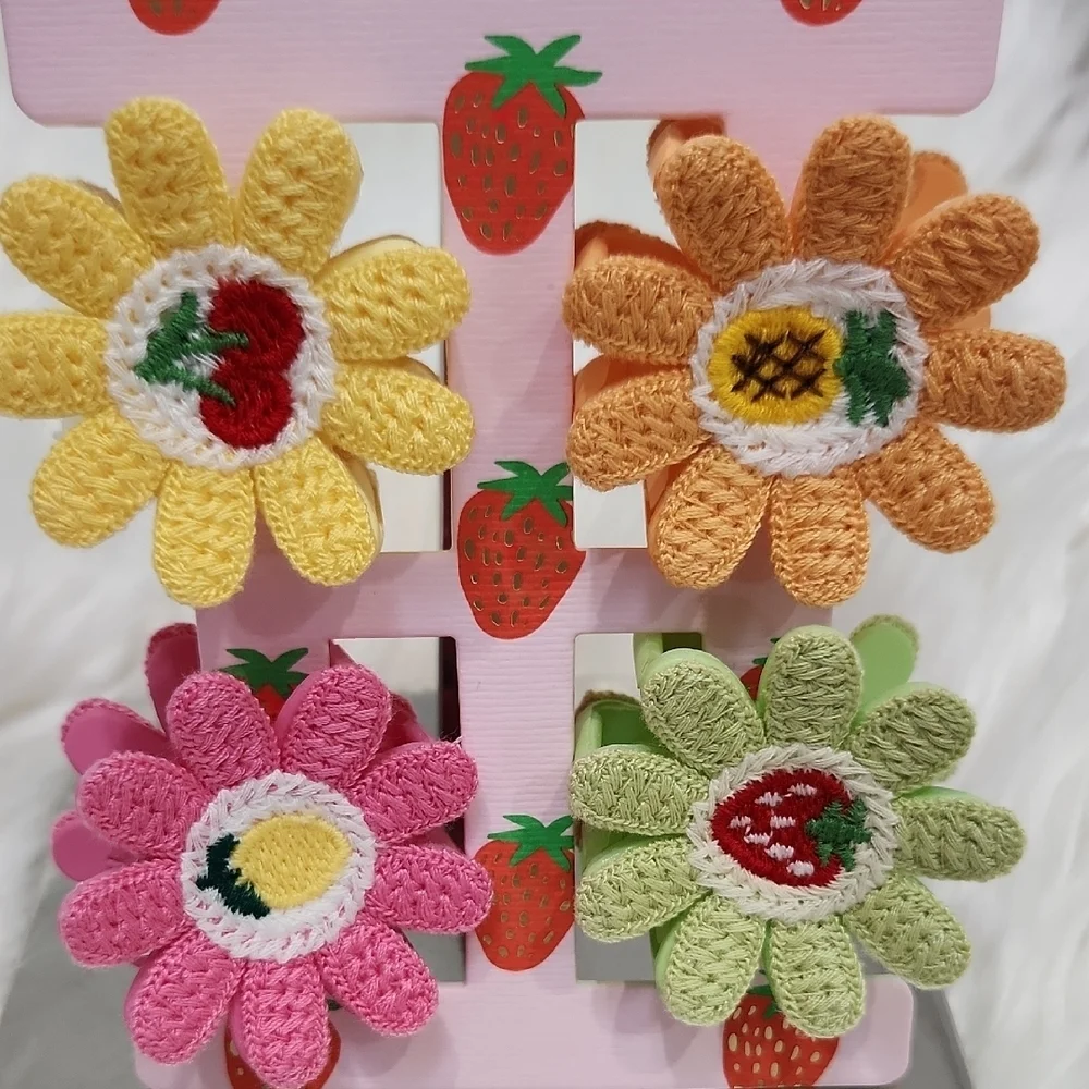 💛▪️Piper K ▪️Crochet Fruit  Flower Hair Clips 4 Piece
